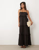 lace trim tiered crinkle cami midaxi dress in chocolate