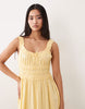 Nobody's Child Ariel ruched bodice ruffle trim cotton midi dress in butter yellow
