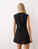 square neck button down mini sundress in black