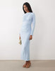 asymmetric drape slash neck maxi dress in blue