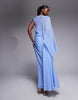 asymmetric draped one batwing sleeve maxi dress in light blue