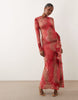 Daska frill long sleeve maxi dress in red print