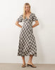 Nobody's Child Rowena v neck flutter sleeve brushed midi dress in brown plaid