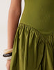 basque waist midi dress with woven skirt in olive