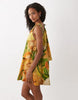 tie neck baby doll printed mini dress