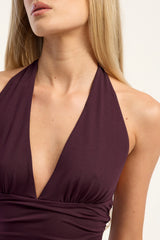 Luck & Trouble Emmy Halter Plunge Maxi Dress Plum