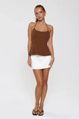Modern Preppy Tailored Halter Top Brown