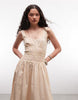 COLLUSION shirred square neck midaxi dress in buttermilk yellow stripes