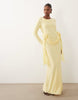 Daska mesh slash cowl neck corsage drape detail maxi dress in lemon