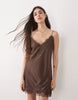 Abercrombie & Fitch satin lace trim strappy mini dress in brown