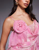 ASOS LUXE corsage mini dress with ruffle detail in pink