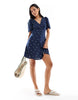 Vero Moda button up mini skater dress with lemon print in navy