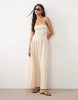 crinkle cami tie back midi dress with asymmetric waist in stone