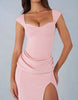 Oh Polly modal sweetheart neck cap sleeve draped detail maxi dress in blush pink