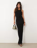 rib knit racer back maxi dress in black