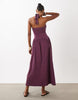sweetheart neck shirred midaxi dress in purple