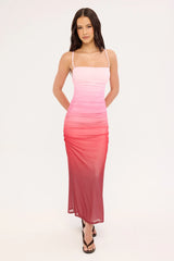 Luck & Trouble Sunset Ombre Recycled Midi Dress Pink Print