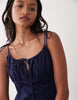 structured cotton sateen tie bust dropped waist midaxi sundress in navy