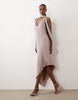 plissé scarf asymmetric midi dress in mink
