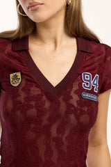 Worship Sideline Lace Baby Polo Tee Deep Cherry