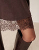 oversized mini dress with lace hem trim in chocolate brown