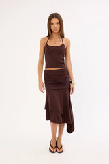 Feners Gresca Asymmetrical Midi Skirt Chocolat Moka
