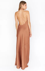 Jasmine Halter Maxi Dress ~ Copper Luxe Satin