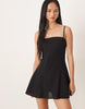 cotton linen blend cami mini sundress with shaped bust in black