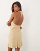 Mango halterneck mini dress in yellow polka-dot print