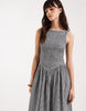 JJXX seersucker plaid midi dress in black
