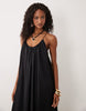 trapeze scoop neck full hem maxi dress with bead back detail in black