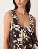 tech fabric scoop ruched neck maxi dress in abstract print