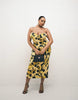 Curve cotton sateen cami maxi sundress with bust detailing in yellow print