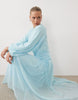 long sleeve chiffon tie detail maxi dress in sky blue