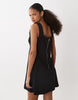 denim mini dress with crochet trim detail in black