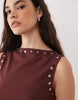 sleeveless mini dress with stud details in chocolate