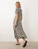 Nobody's Child Rowena v neck flutter sleeve brushed midi dress in brown plaid
