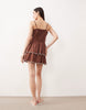 Esmée mini beach dress with cream scallop trim in brown