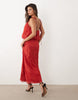 lace column midaxi dress with bubble tier bodice in deep red