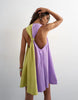 Topshop poplin halter neck deep hem trapeze mini dress in lilac and lime color block