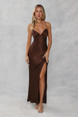 The Sophia Satin Maxi Dress Chocolate Brown