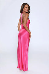 Rule Her World Halter Satin Maxi Dress Magenta