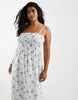 PIECES Curve smocked lace cami maxi dress in blue ditsy floral print