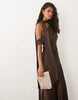 Six Stories Bridesmaid satin drape detail one shoulder maxi dress in chocolate