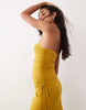 bandeau ruched side midi dress ochre