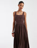 & Other Stories corset detail midi dress with puff skirt in brown
