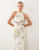 halter trapeze midi dress in conversational print