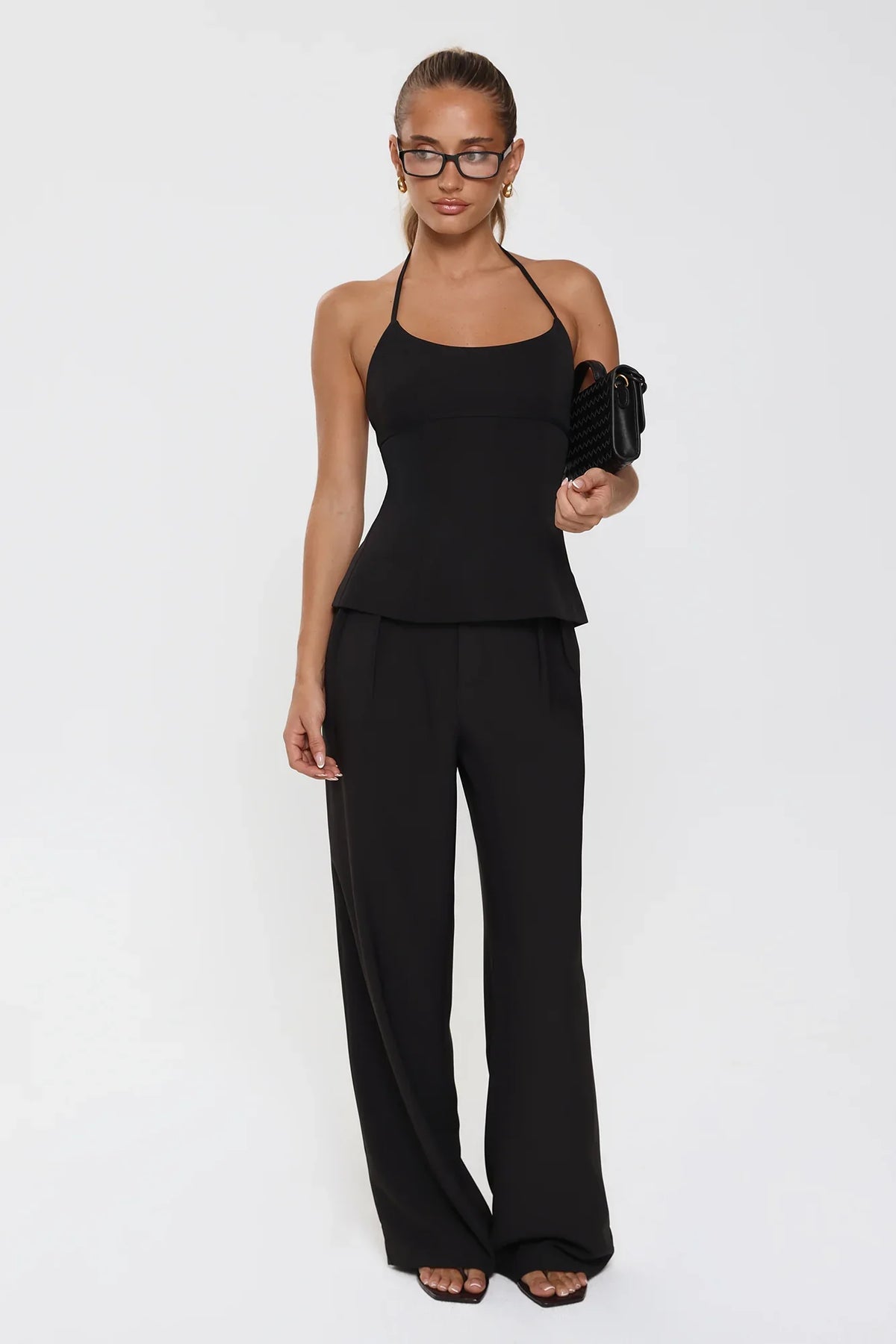 Linear Mood High Rise Straight Leg Tailored Pants Black