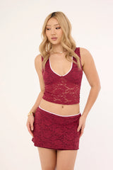 Motel Nidya Skirt Lace Burgundy With Pink Bind