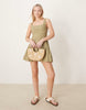 scoop neck pleat waist mini dress in deep putty